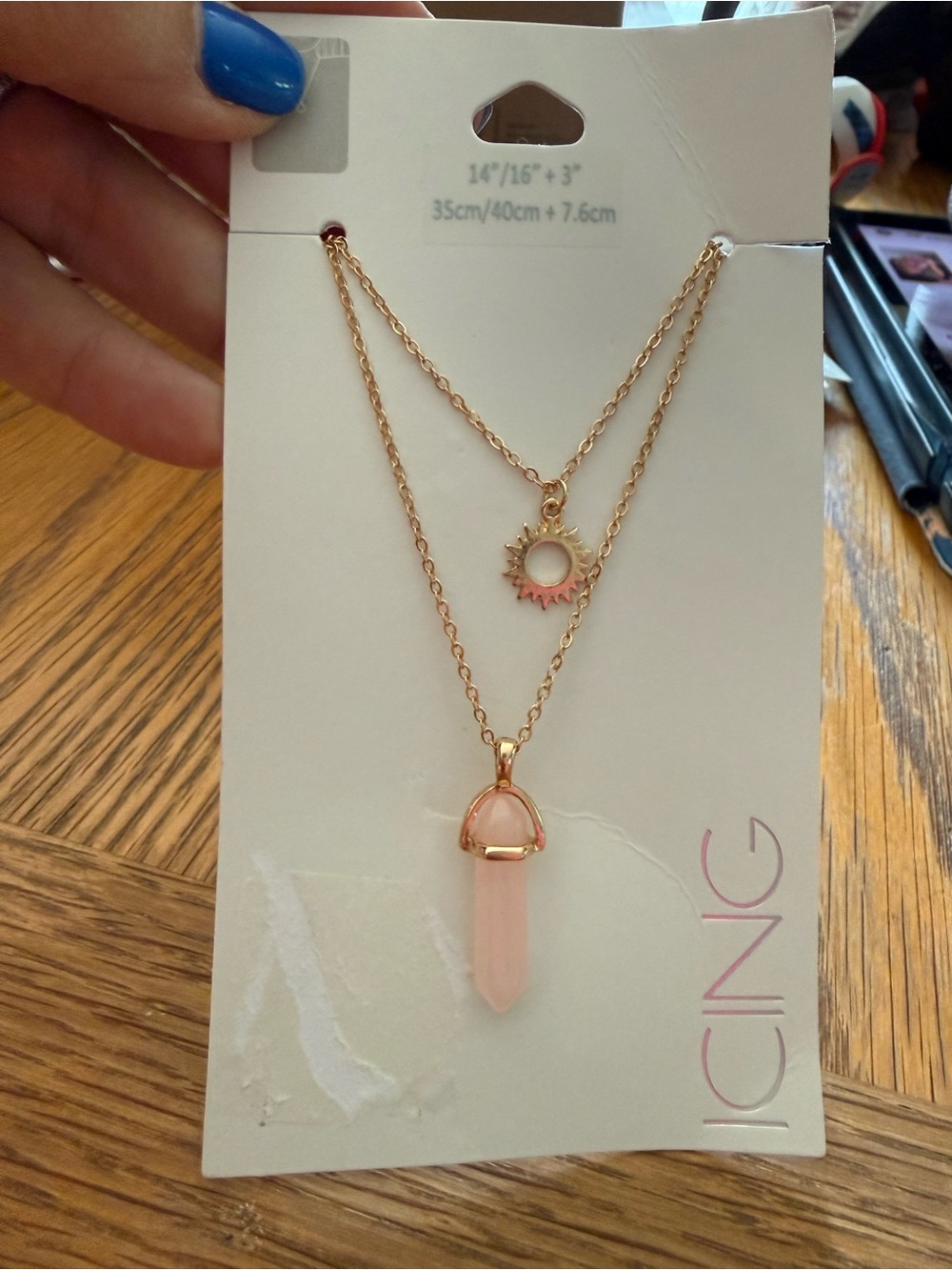 Icing Rose Gold Layered Necklace with Pink Crystal Point